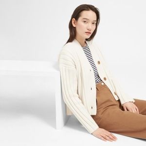 EVERLANE Wool Cashmere White Cardigan Ribbed S